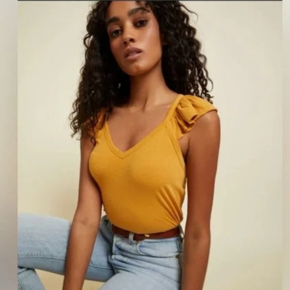 Nation Ltd Aven Mustard Ruffled Cami Top View 2